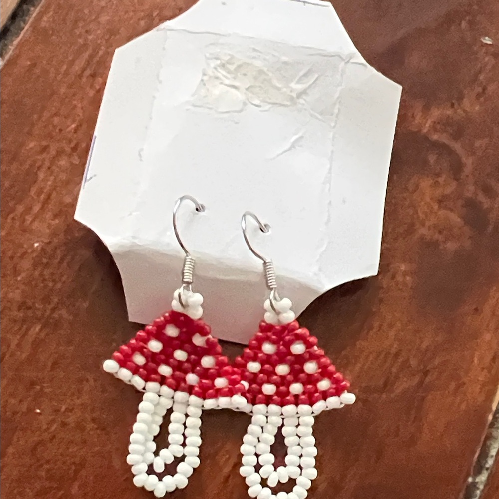 Handmade beaded mushroom earrings